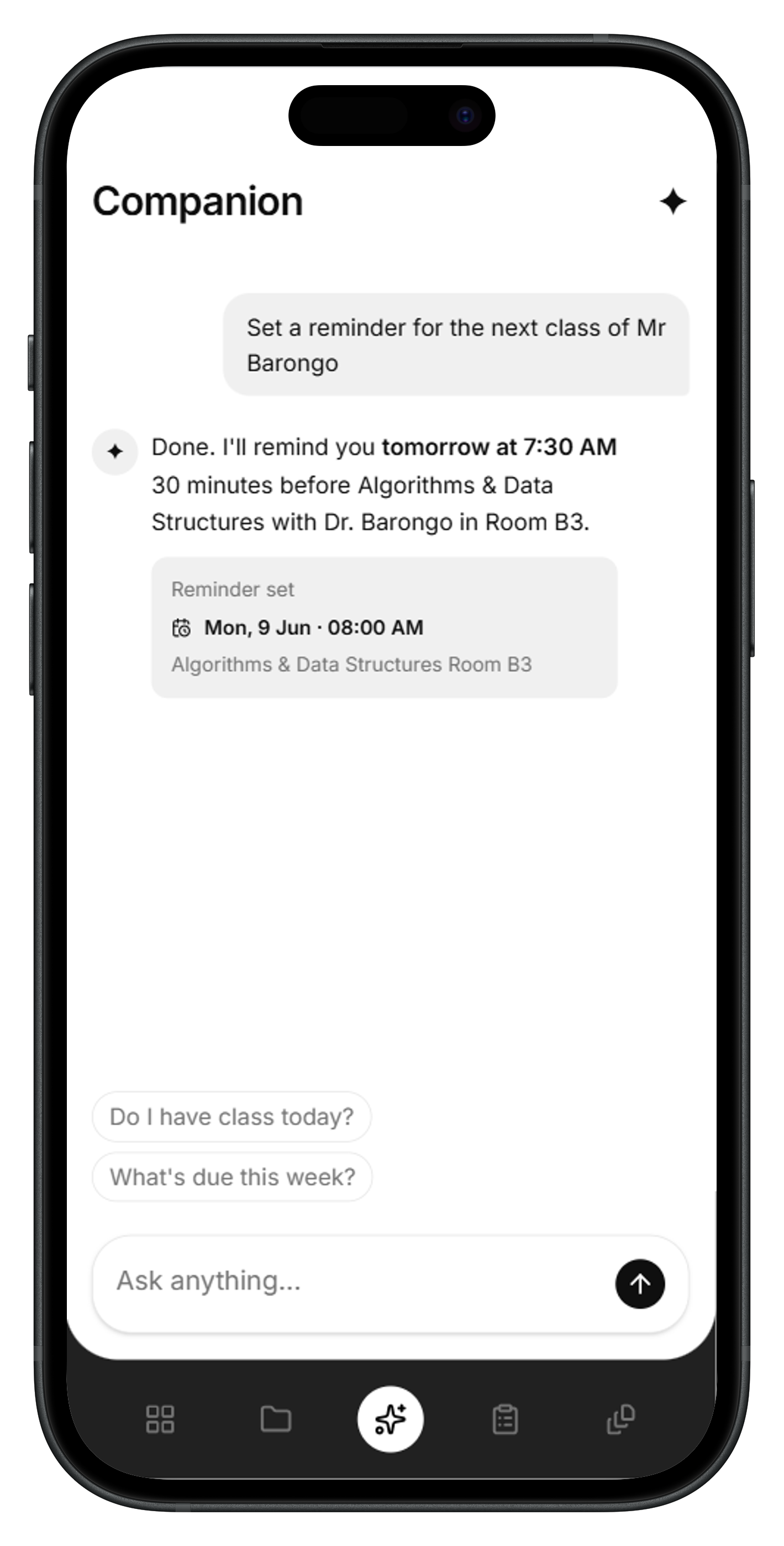 AI companion screen
