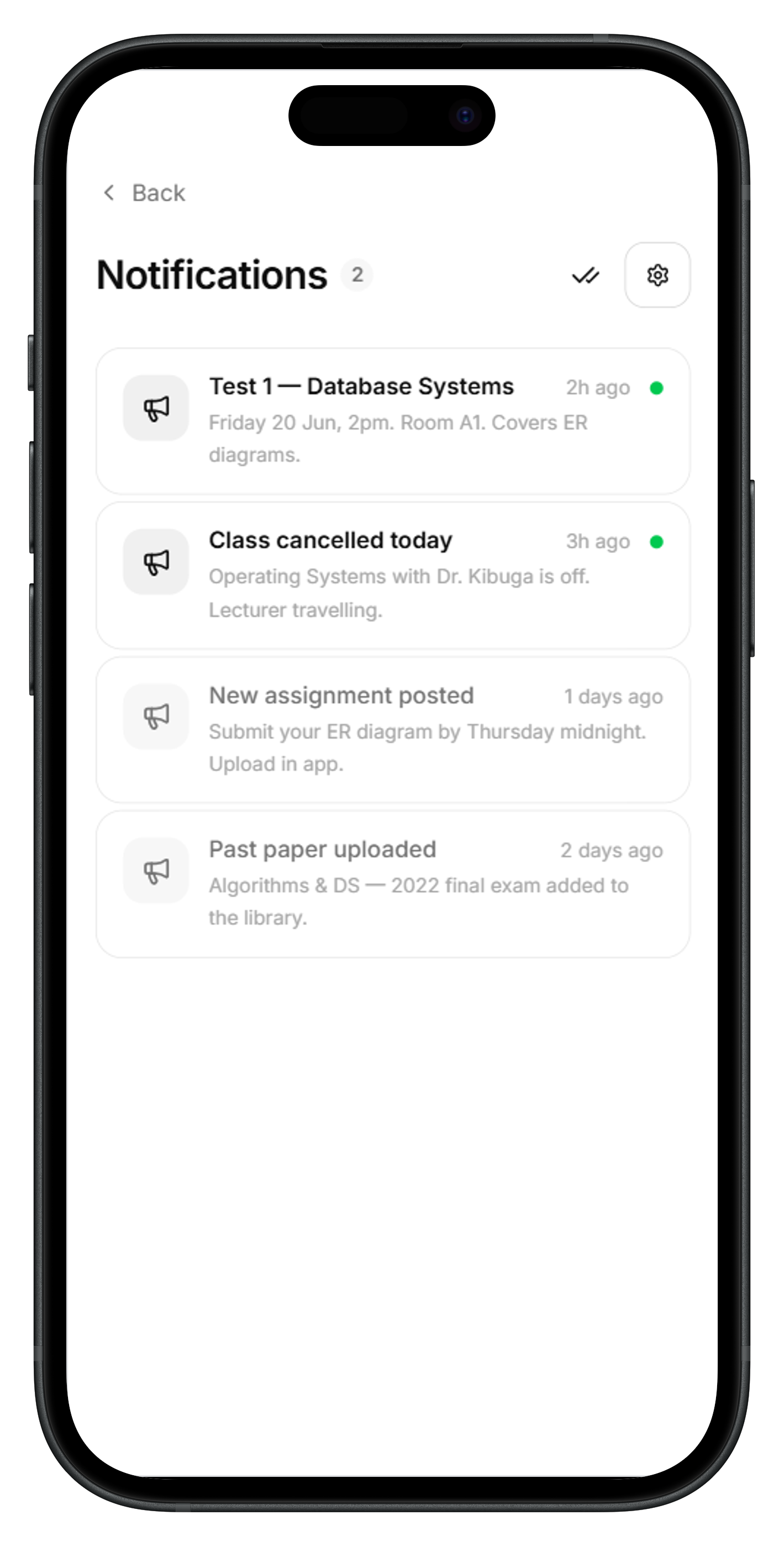 Notifications screen