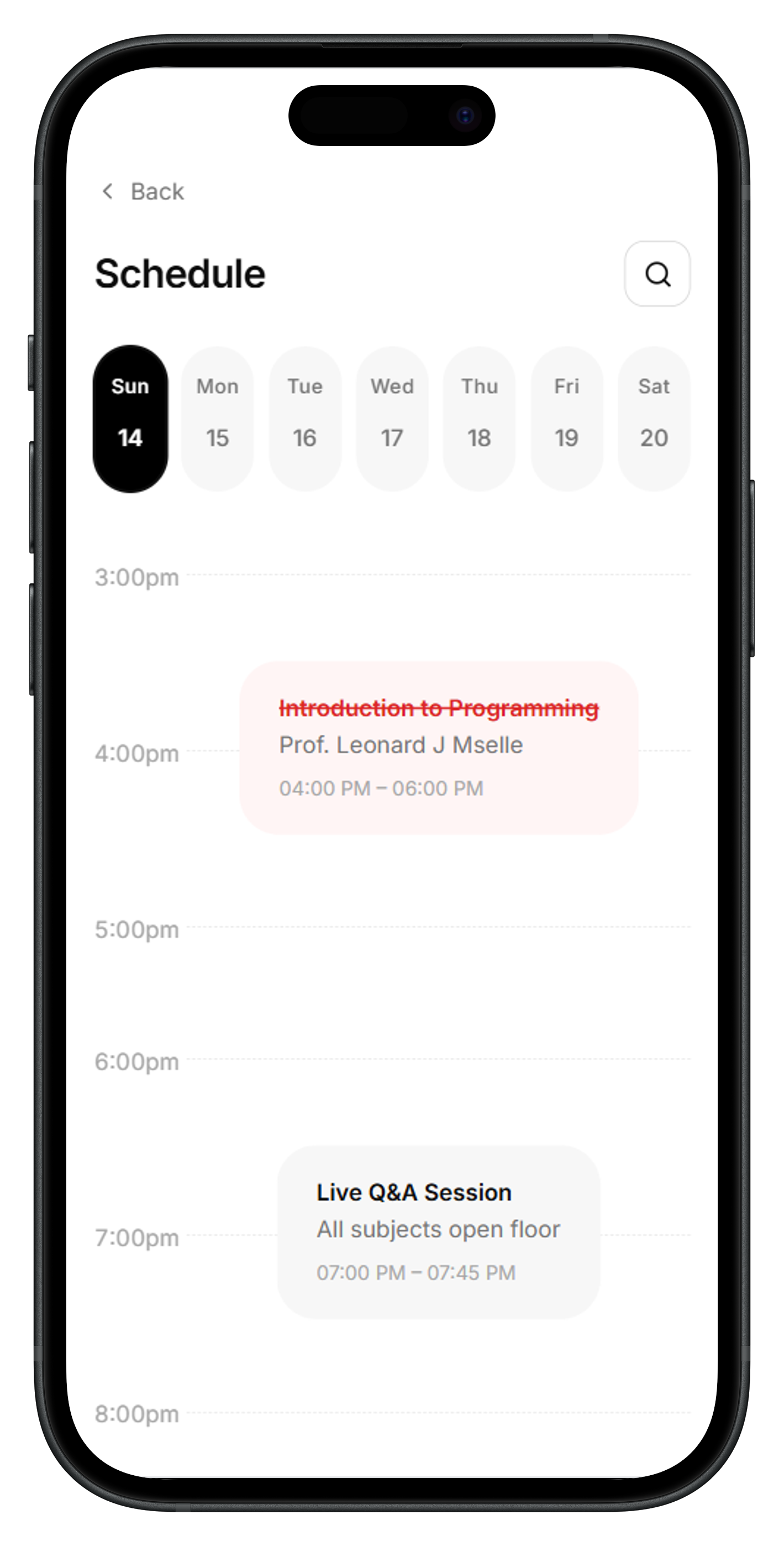 Schedule screen