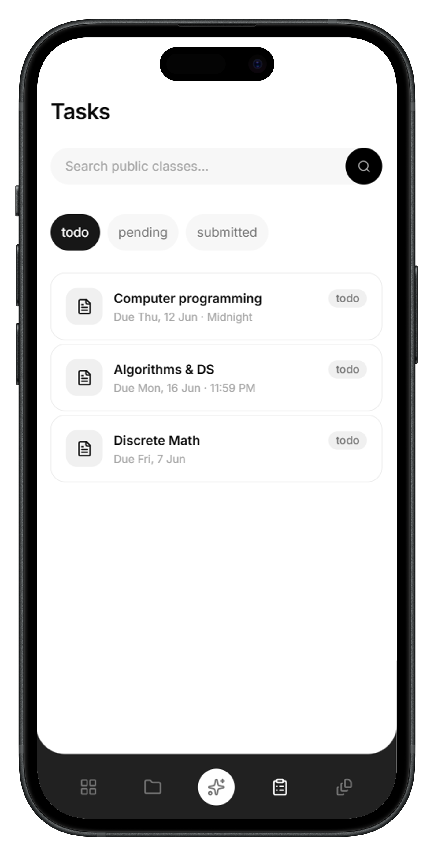 Tasks screen